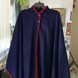 Navy Blue cape with red plaid trim
